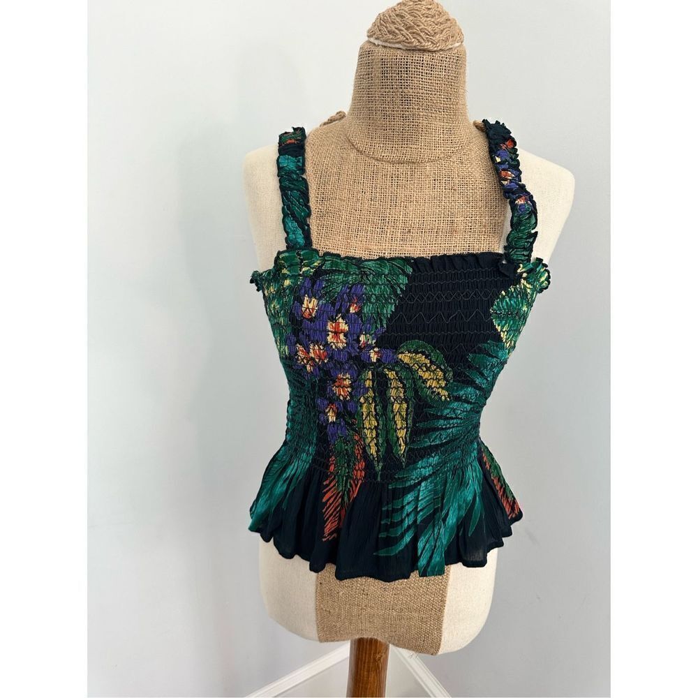 Patrons of leave tropical peplum rouched tank top -sz medium